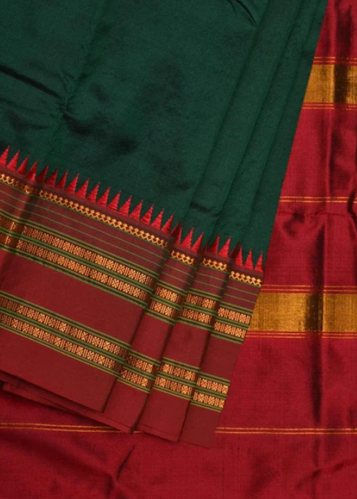 Narayanpet Saree Green Printed Silk